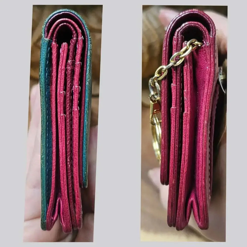 TUSK Colorblock Leather Snap Bifold Compact Wallet Keychain Minimalist RARE